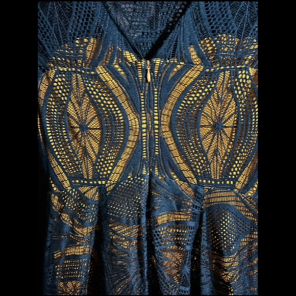 Eva Franco Embroidered Laced Long Sleeve Fit & Flare Dress Black/Orange Size 6 - Picture 9 of 10